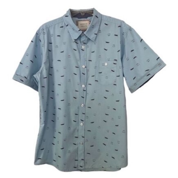 American Threads Men's L Blue Graphic Print Canoes Mountains Button-Up Shirt​ - Picture 1 of 12